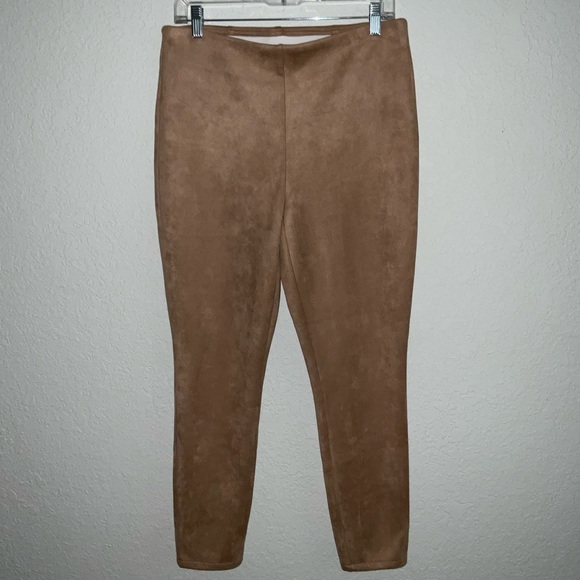 Chico’s Faux Suede Leggings High Waist Pull On Camel Women’s Sz 8R (Chico’s 1R) - Picture 1 of 10